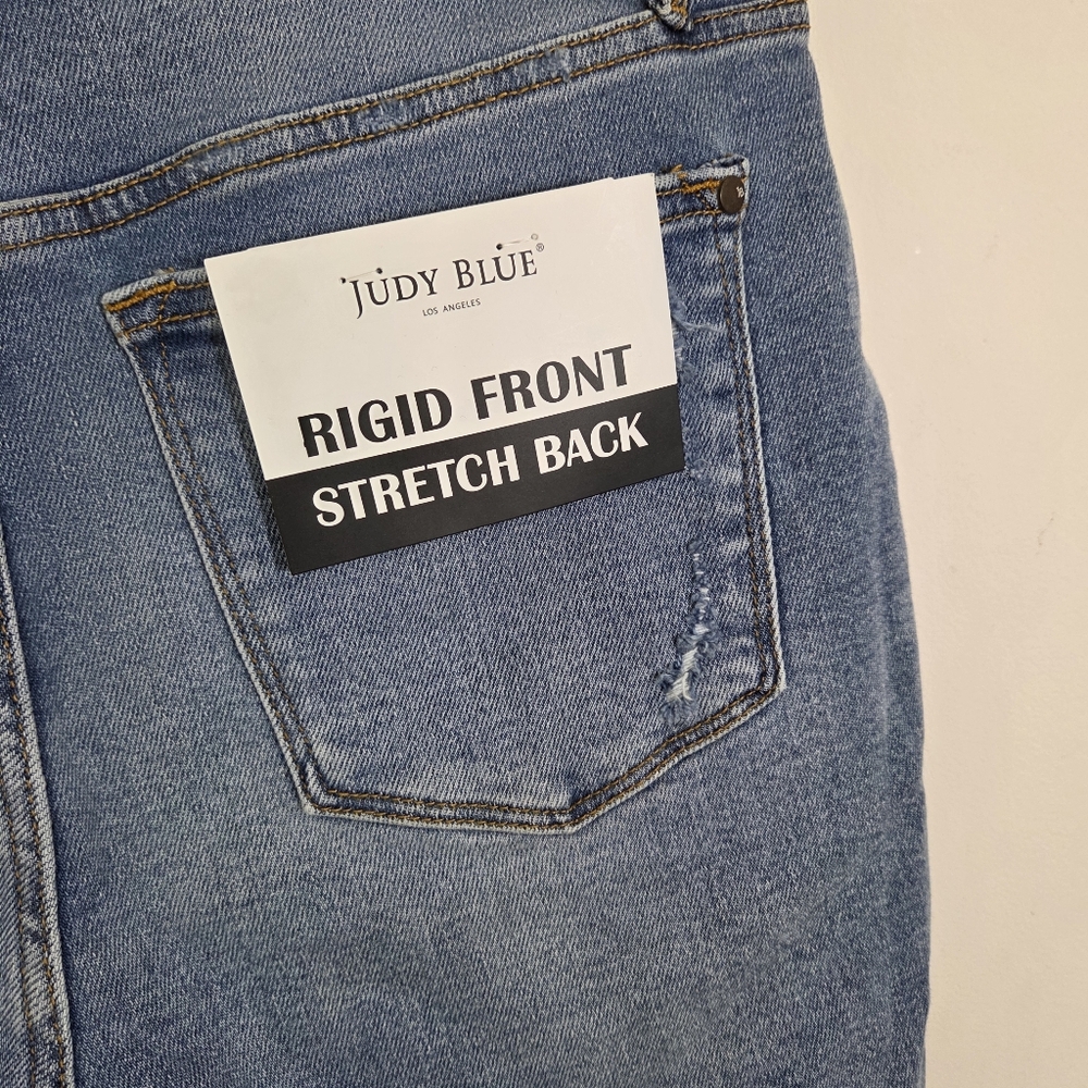 NWT Judy Blue High Rise Rigid Front Magic Jean Shorts Distressed Size XL Boho - Picture 9 of 13